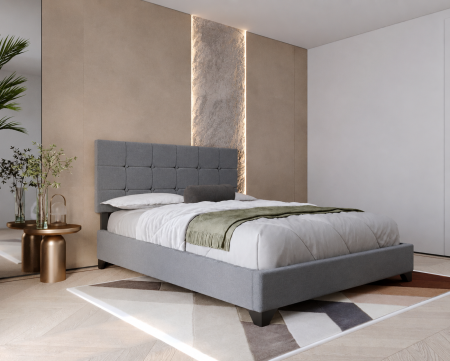 Paturi - Pat tapitat Modern  suport saltea inclus Gri 90x200 cm