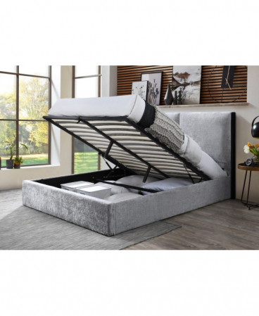 Pat tapitat Nordic, 160x200, cu somiera metalica rabatabila si spatiu de depozitare, culoare Gri [3]