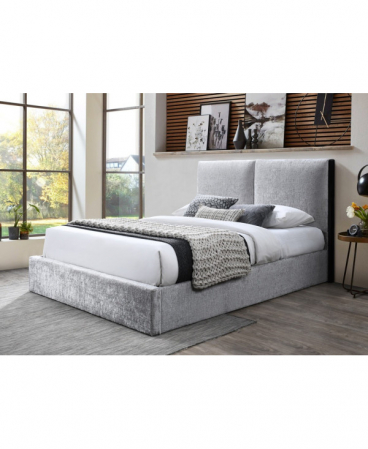 Pat tapitat Nordic, 160x200, cu somiera metalica rabatabila si spatiu de depozitare, culoare Gri [2]