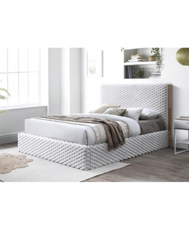 Pat tapitat Nordic cu stofa bucla, 160x200, cu somiera metalica rabatabila si spatiu de depozitare, culoare Bej [2]