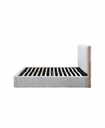 Pat tapitat Nordic cu stofa bucla, 160x200, cu somiera metalica rabatabila si spatiu de depozitare, culoare Bej [7]