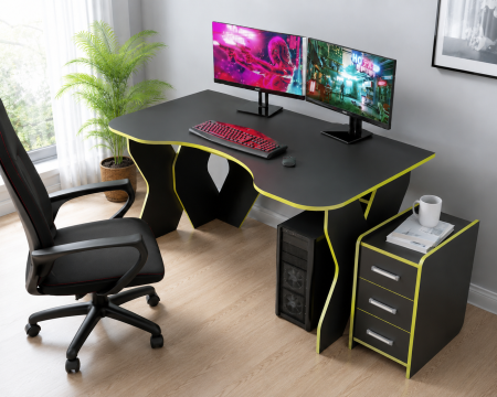 MOBILIER BIROU - Set Birou PC cu Noptiera KL 9.0 Wenge Galben