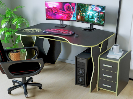 MOBILIER BIROU - Set Birou PC + Noptiera KL 9.0 Wenge+Galben