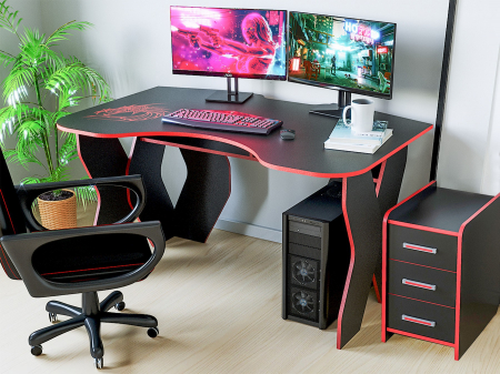 MOBILIER BIROU - Set Birou PC + Noptiera KL 9.0 Wenge+Rosu