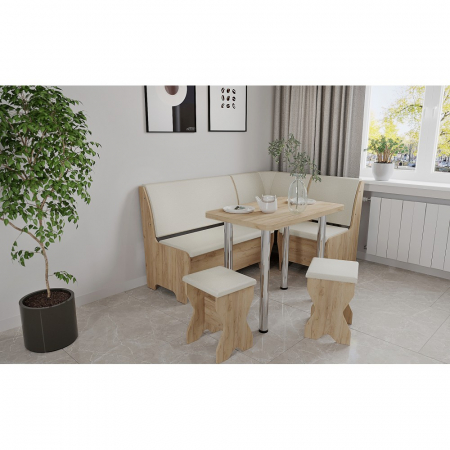 Coltare de Bucatarie - Set coltar bucatarie Tunis ,cu masa si 2 tabureti Stejar Aur+Fildes