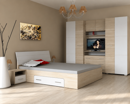Dormitoare - Set Dormitor Andrei Sonoma  Alb 200x80x50 cm