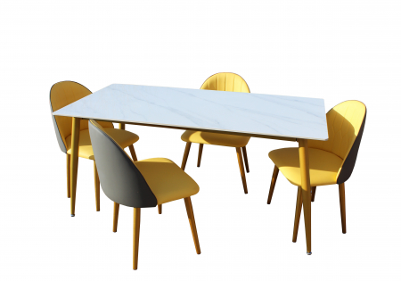 Mese - Set Masa Cu 4 Scaune HA02, 160x80x74 cm, Gri/Galben
