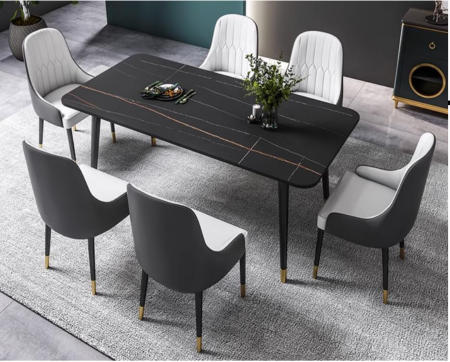 Masa cu scaune living - Set Masa Cu 6 Scaune HA02 Alb+Gri