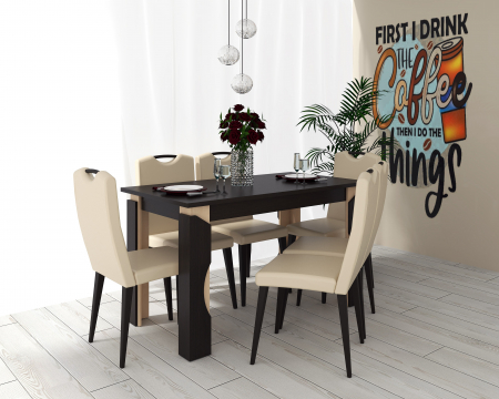 Set Masa Mario Cu 6 Scaune Tapitate RH6002C Crem [0]