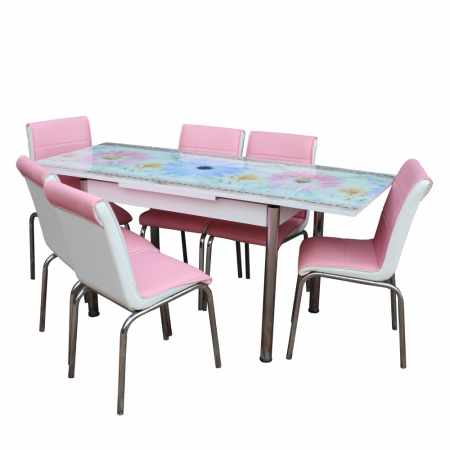 Set masa sticla 6 scaune Nr98 Pembe Mavi Cicek [0]