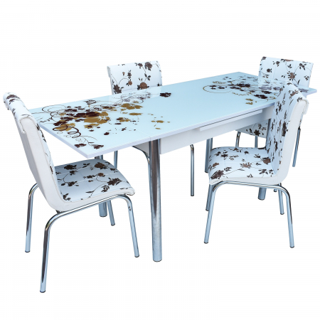 Masa cu scaune living - Set Masa Sticla Cu 4 Scaune Nr52 K Cicek