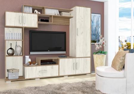 MOBILIER LIVING - Set Mobila Living Pekin Ro 210x40x179 cm,  k003/k001 Stejar