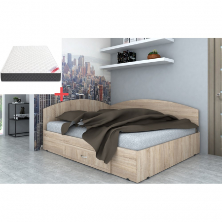 MOBILIER DORMITOR - Set Pat Colt 120 + Saltea MR, Sonoma