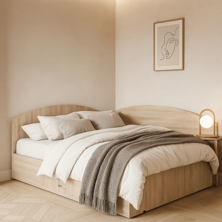 MOBILIER DORMITOR - Set Pat Colt 160 si Saltea MR Poket, Sonoma