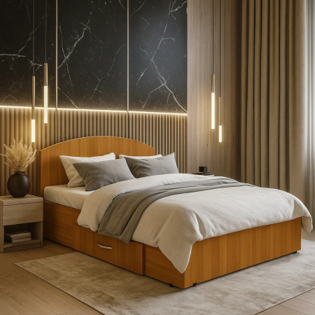 MOBILIER DORMITOR - Set pat Mijloc 90 si Saltea MR Cires