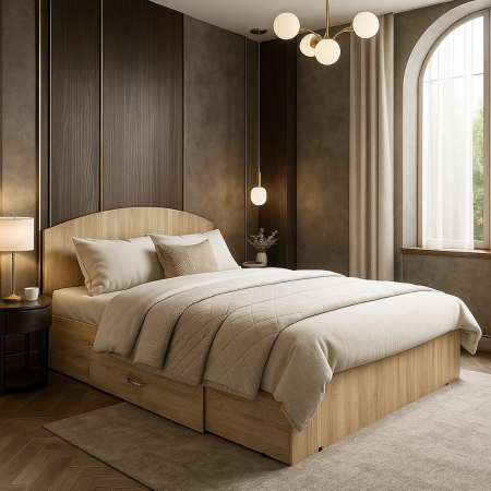 MOBILIER DORMITOR - Set pat Mijloc 90 si Saltea MR Sonoma