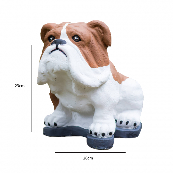 Bulldog din beton, alb-maro, decoratiune gradina, 23x28x17cm [5]