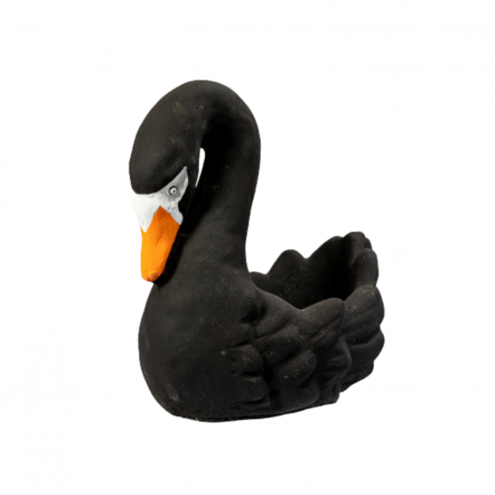 Ghiveci lebada, negru, beton, decoratiune gradina, 38x28x33cm [1]