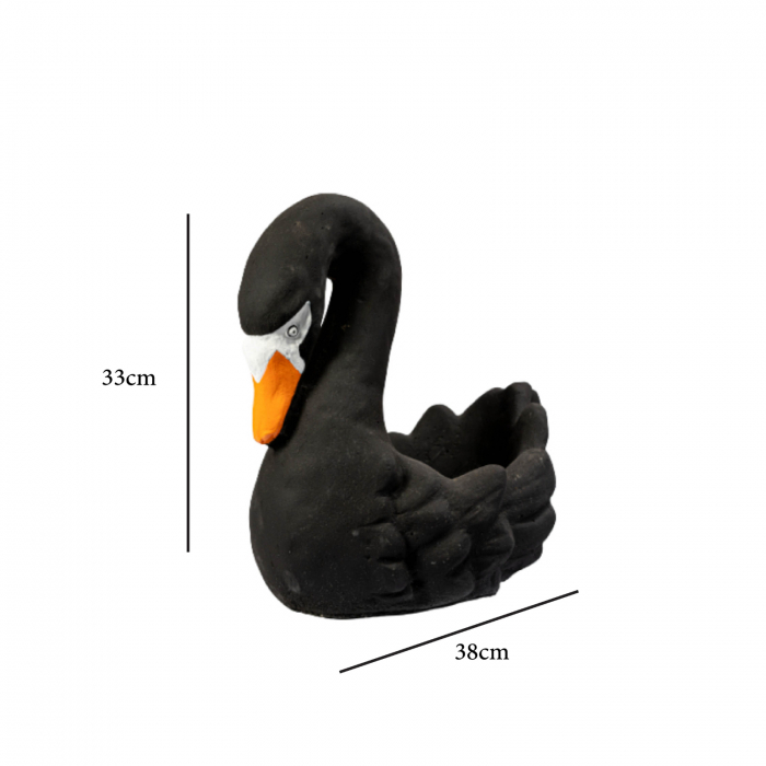 Ghiveci lebada, negru, beton, decoratiune gradina, 38x28x33cm [5]