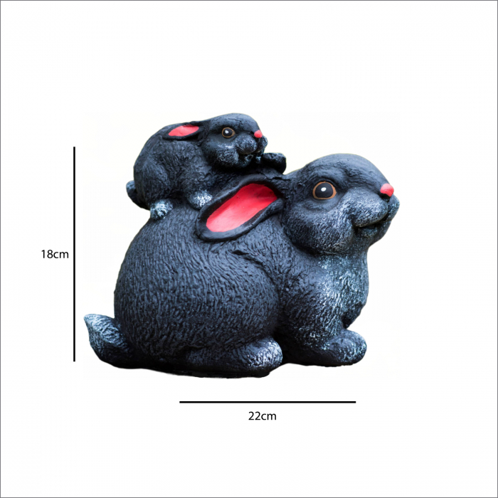 Iepuras cu pui pe spate, negru, beton, pentru exterior, 22x18x13cm [5]