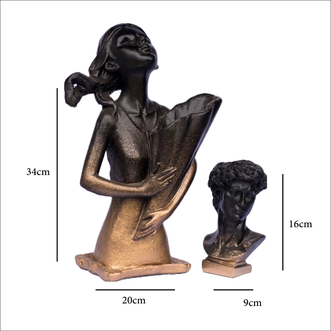 Pachet vaze Dolly + Apollo, negru-auriu, 34cm + 16cm inaltime [6]