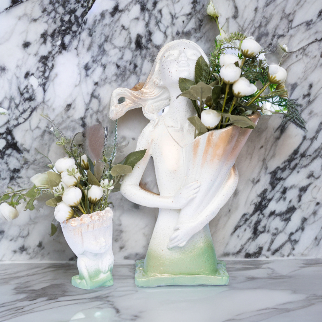 Pachet vaze Dolly + Minivaza model B, alb-verde-auriu, 34cm + 11cm inaltime [2]
