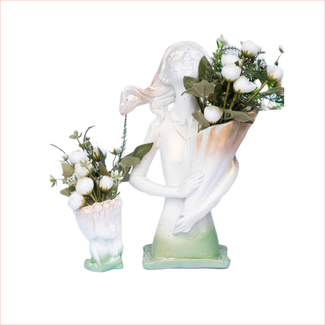 Pachet vaze Dolly + Minivaza model B, alb-verde-auriu, 34cm + 11cm inaltime [3]