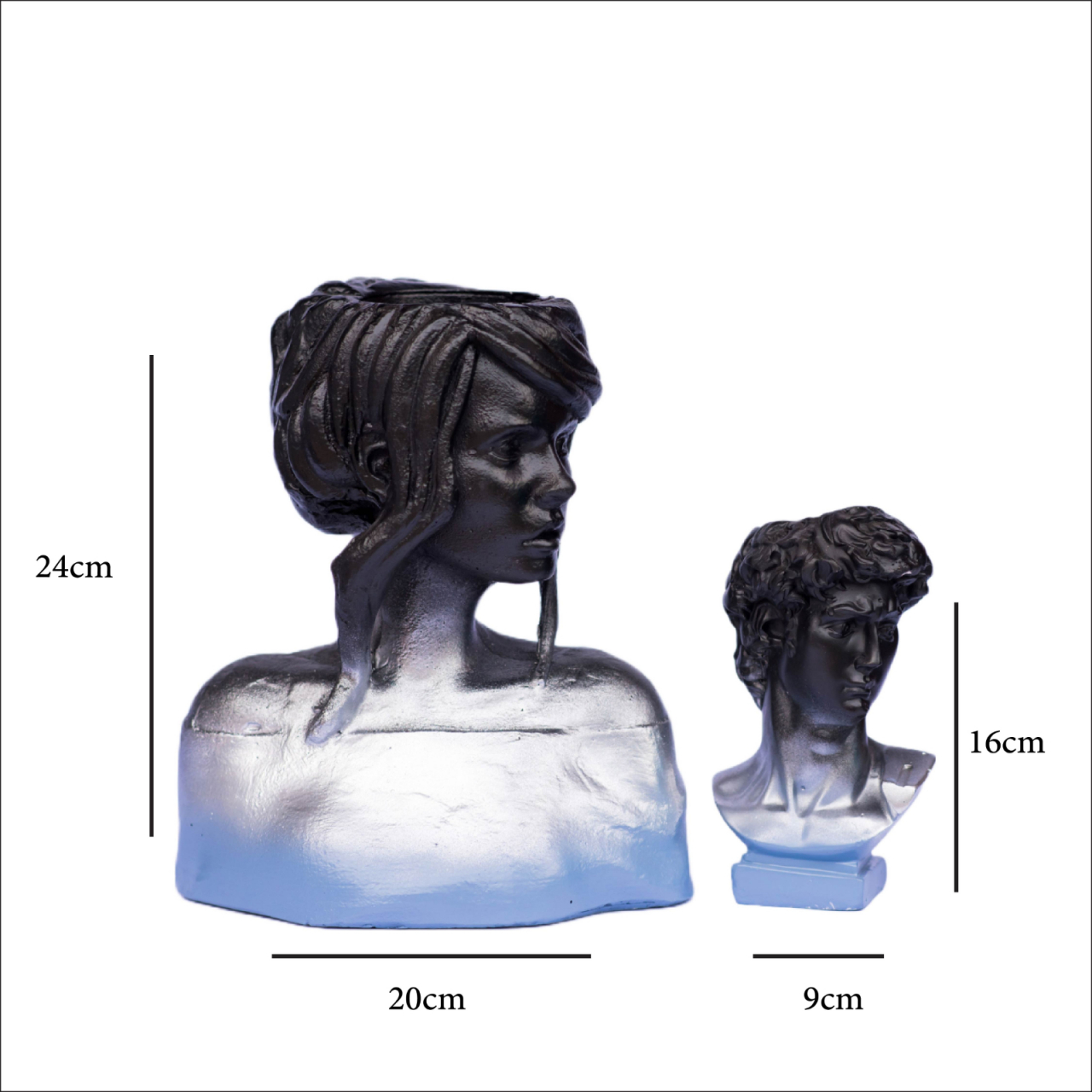 Pachet vaze Mira + Apollo, negru-argintiu-albastru, 24cm + 16cm inaltime [5]