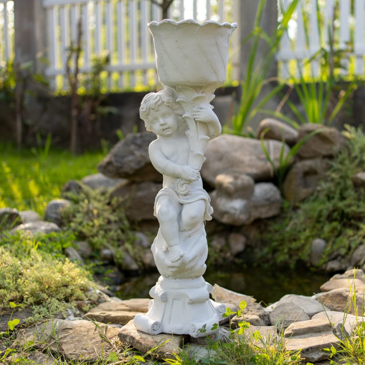 Statueta cu ghiveci din beton, pentru exterior, 18x18x63cm [2]