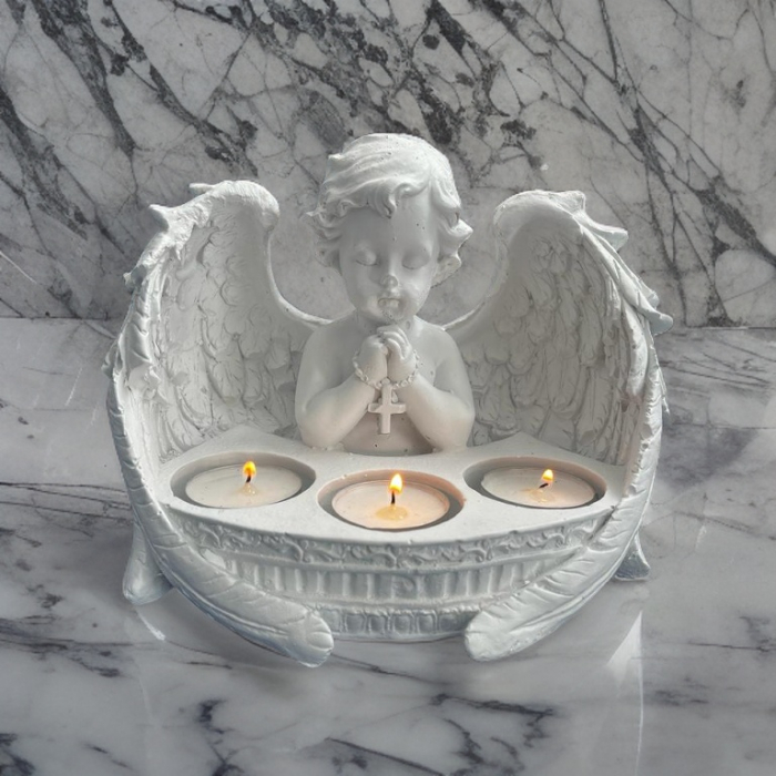 Suport ingeras lumanari, alb, beton, 22x15x14cm [2]