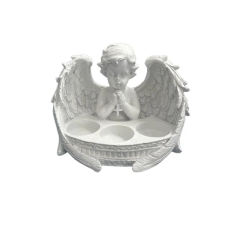 Suport ingeras lumanari, alb, beton, 22x15x14cm [1]