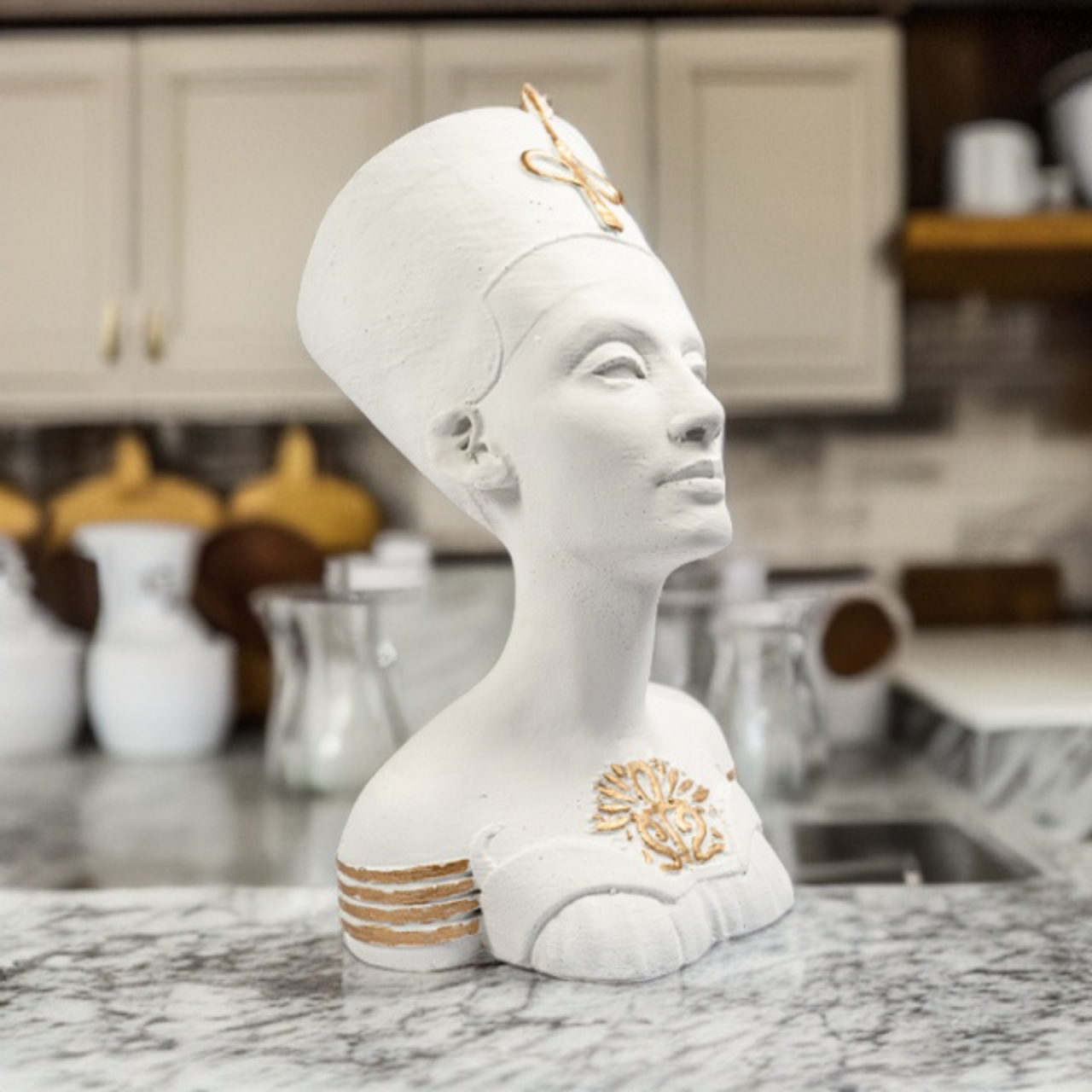 Vaza Nefertiti, alb-auriu, 28x18x18cm [2]