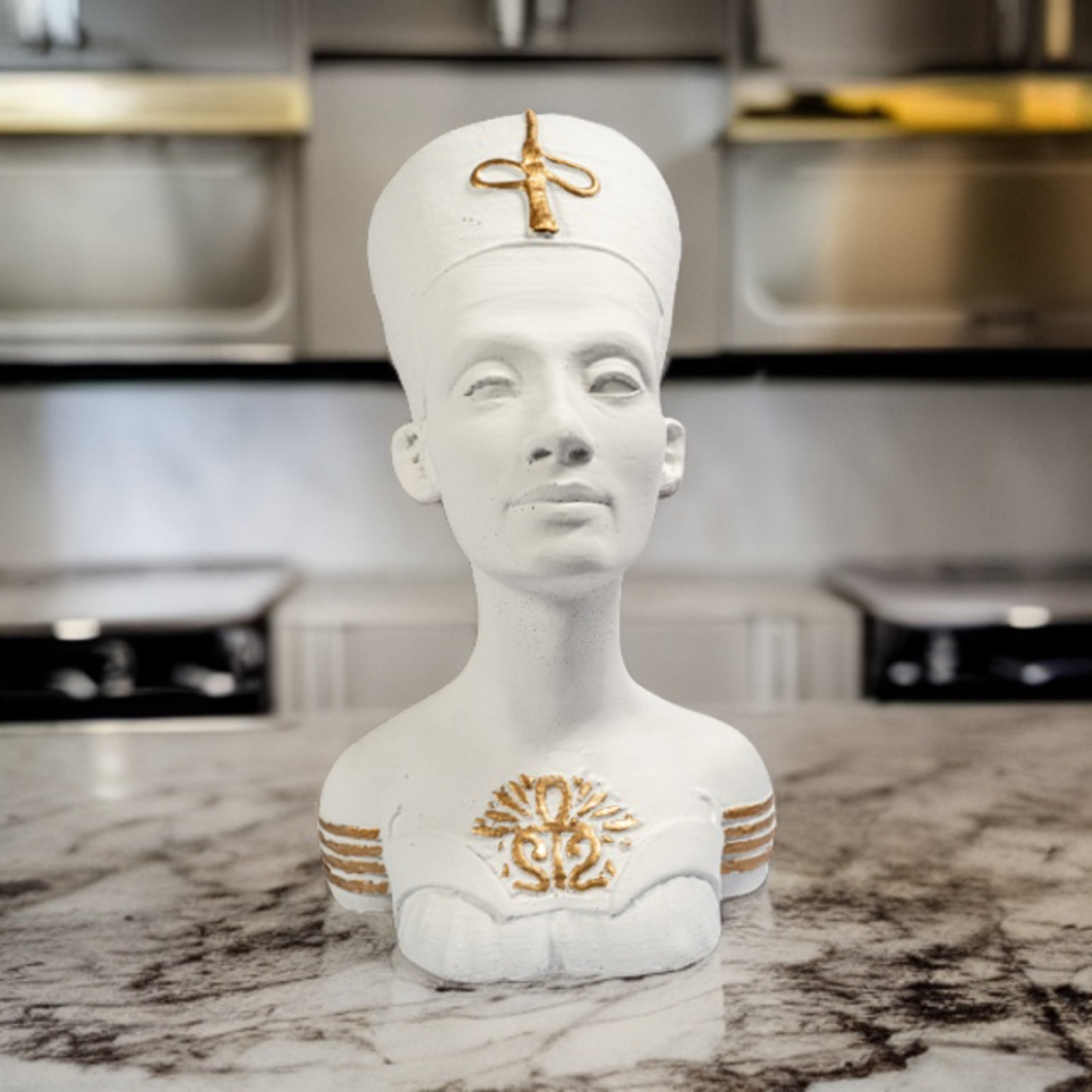 Vaza Nefertiti, alb-auriu, 28x18x18cm [4]