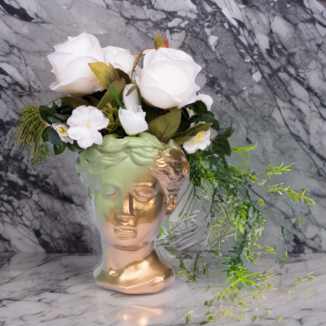 Vaza Venus, auriu-verde maslina, 20x16x16cm [2]