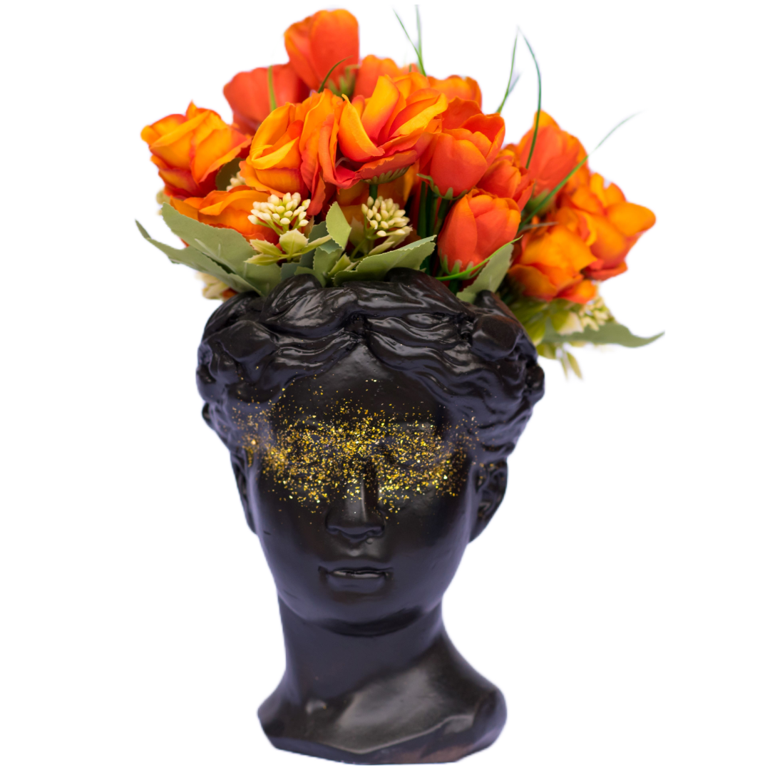 Vaza Venus, negru cu sclipici auriu, 20x16x16cm [3]