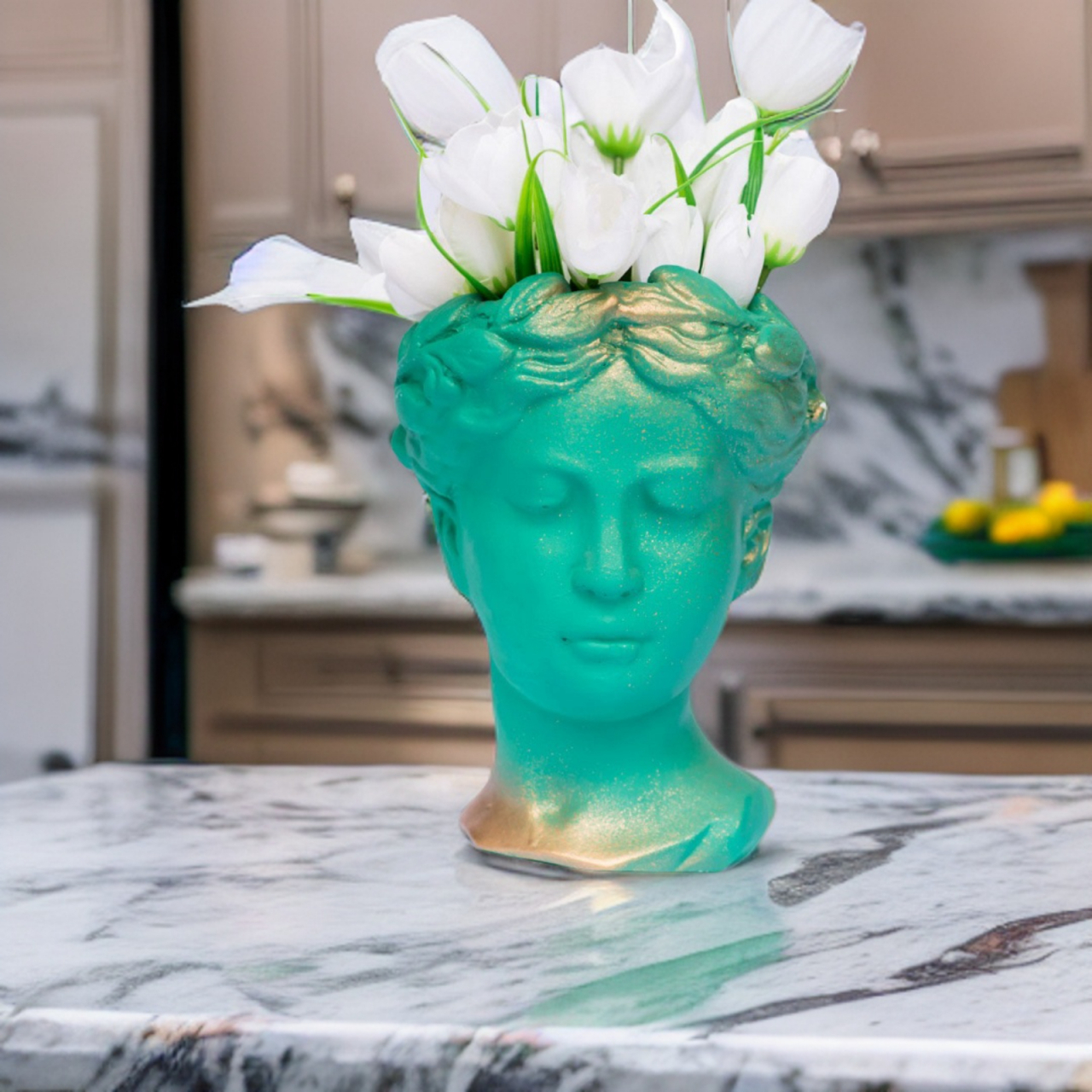 Vaza Venus, verde-auriu, 20x16x16cm [3]