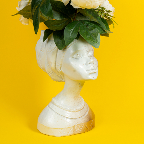 Vaza Printesa Africana, alb-auriu, 24x18x14cm [2]