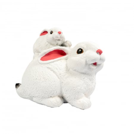 DE GRADINA - Iepuras cu pui pe spate, alb, beton, pentru exterior, 22x18x13cm