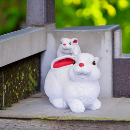 Iepuras cu pui pe spate, alb, beton, pentru exterior, 22x18x13cm [2]