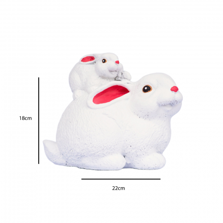 Iepuras cu pui pe spate, alb, beton, pentru exterior, 22x18x13cm [4]