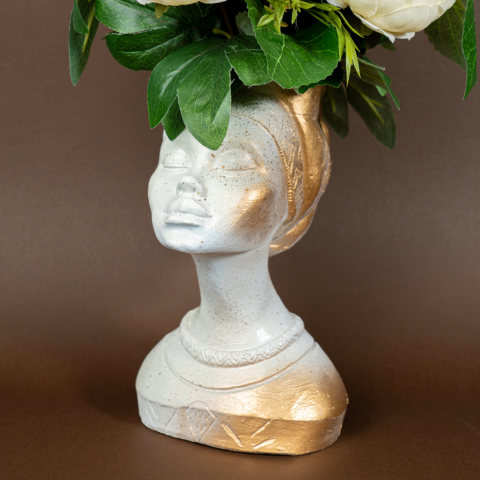 Vaza Printesa Africana, alb-auriu, 24x18x14cm [3]