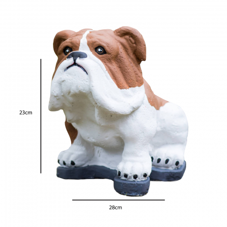 Bulldog din beton, alb-maro, decoratiune gradina, 23x28x17cm [4]