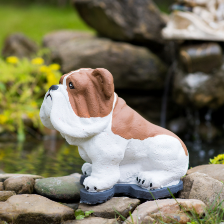 Bulldog din beton, alb-maro, decoratiune gradina, 23x28x17cm [2]