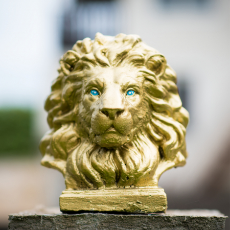 Cap leu auriu, beton, pentru stalpii de la gard, 23x23x21cm [3]