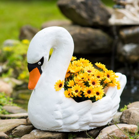 Ghiveci lebada, alb, beton, 38x23x33cm [1]