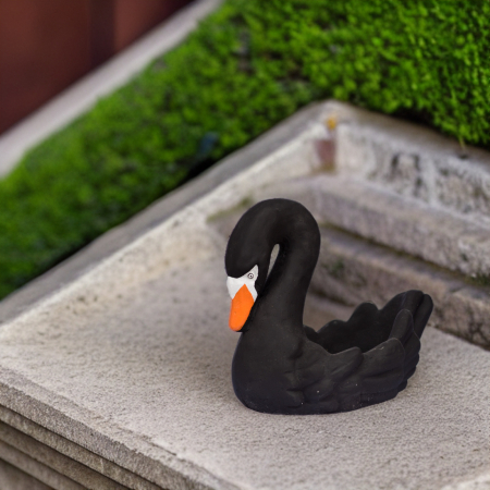 Ghiveci lebada, negru, beton, decoratiune gradina, 38x28x33cm [3]