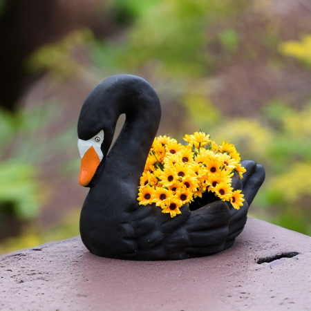 Ghiveci lebada, negru, beton, decoratiune gradina, 38x28x33cm [1]