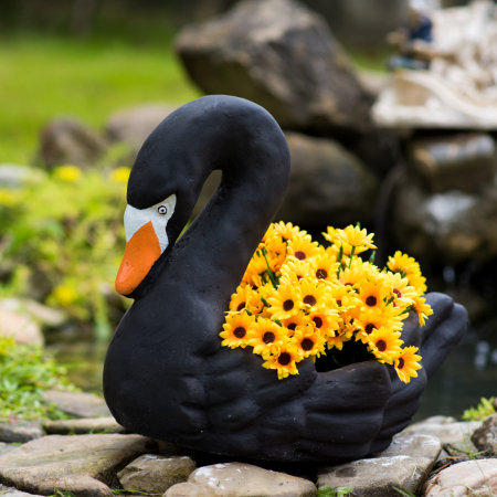 Ghiveci lebada, negru, beton, decoratiune gradina, 38x28x33cm [2]