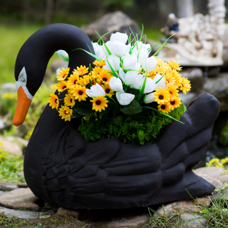 Ghiveci tip lebada din beton, negru, pentru exterior, 50x30x42cm [2]