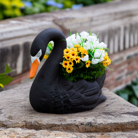 Ghiveci tip lebada din beton, negru, pentru exterior, 50x30x42cm [1]